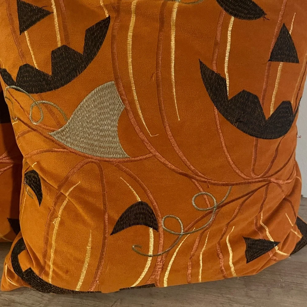 2 Homey Cozy Fall Pumpkin Jack-o-Lantern‎ Embroidered Pillow Home Decor 18x18